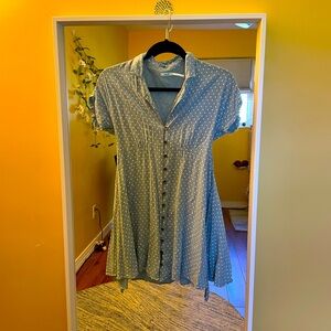 Kimchi Blue Polka Dot Mini Dress in Blue and White